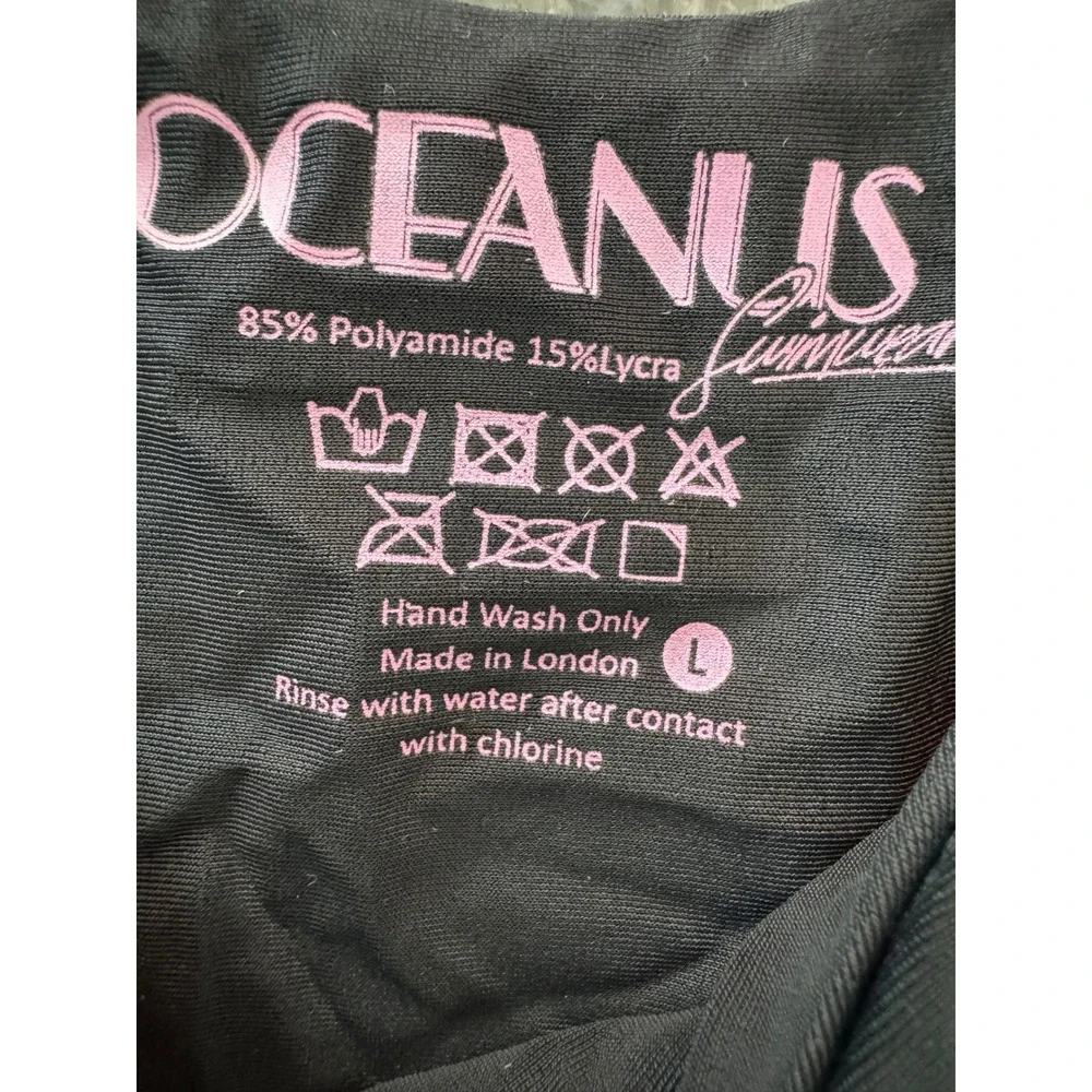 Oceanus Black‎ Beaded High Cut Bikini Bottoms V-Front Swimwear Made in London L